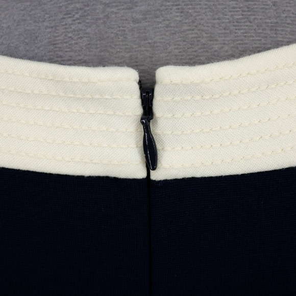 Talbots Dress Plus Size 16W Navy Blue Ivory Stretch Knit Back Zip Midi Career - Picture 7 of 14